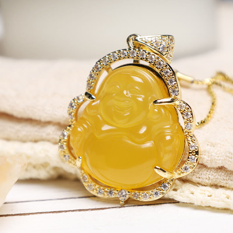 Anhänger Jade Buddha Gold gefasst mit Diamanten glänzend elegant