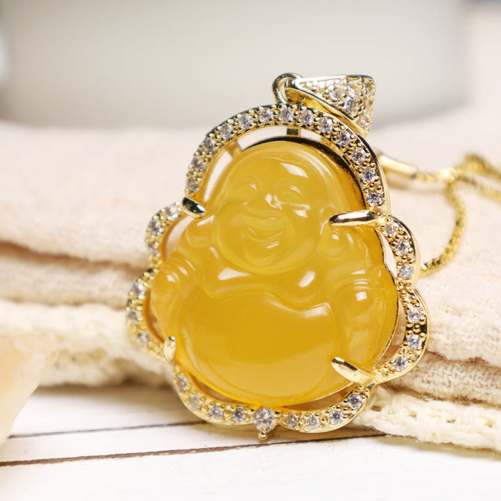 Anhänger Jade Buddha Gold gefasst mit Diamanten glänzend elegant