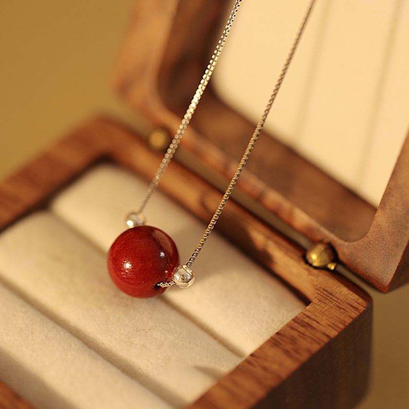 Zinnober Anhänger Sterlingsilber Kette rot Schmuckbox