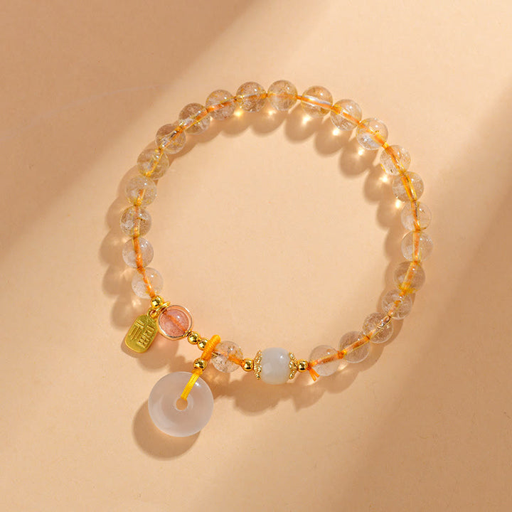 Armband Fu-Zeichen Wohlstand Frieden mit Citrin und Jade Steinen.