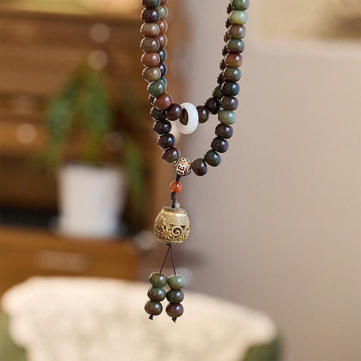 Mala 108 Perlen Bodhi Balance Halskette mit Quastenverzierung Naturstein