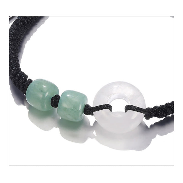 Armband Grüner Aventurin Weiße Jade Paar – Glück & Frieden auf schwarzem Seil getragen