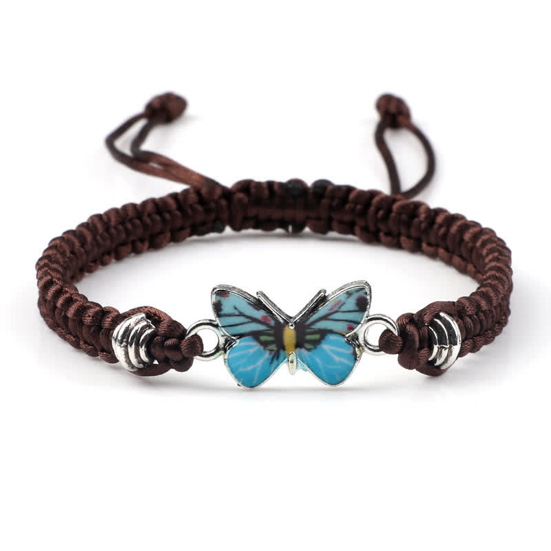 Armband Schmetterling – Liebe mit blauem Schmetterling braunes Textilband