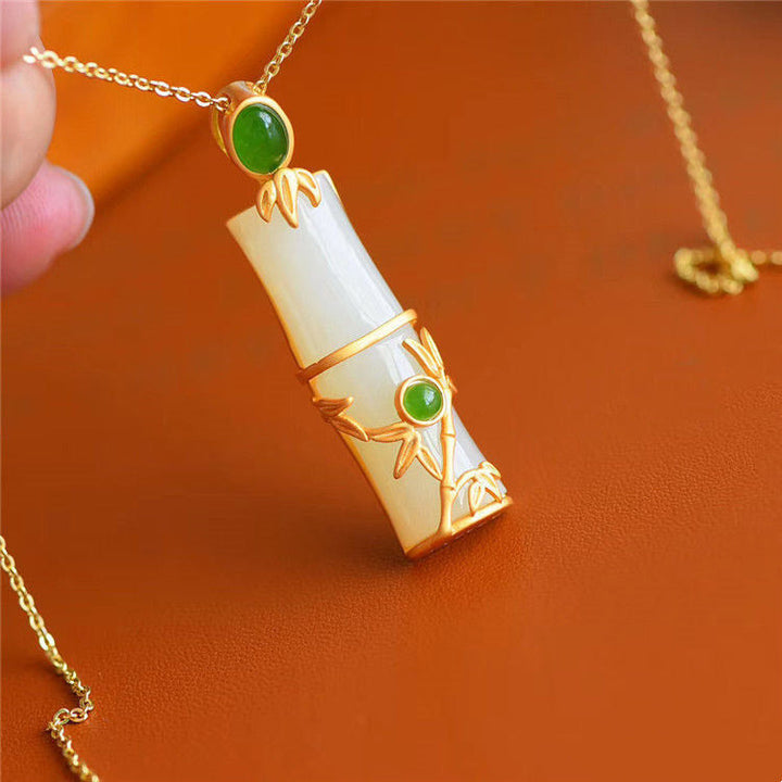 Kette Jade Bambus Heilstein – Schutz & Energie – Bild 7 – Kette Jade Bambus Heilstein grüner Stein Anhänger Gold Kette