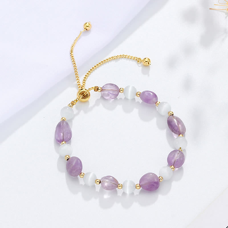 Armband Amethyst Kristall mit weißen Steinen goldfarbene Kette