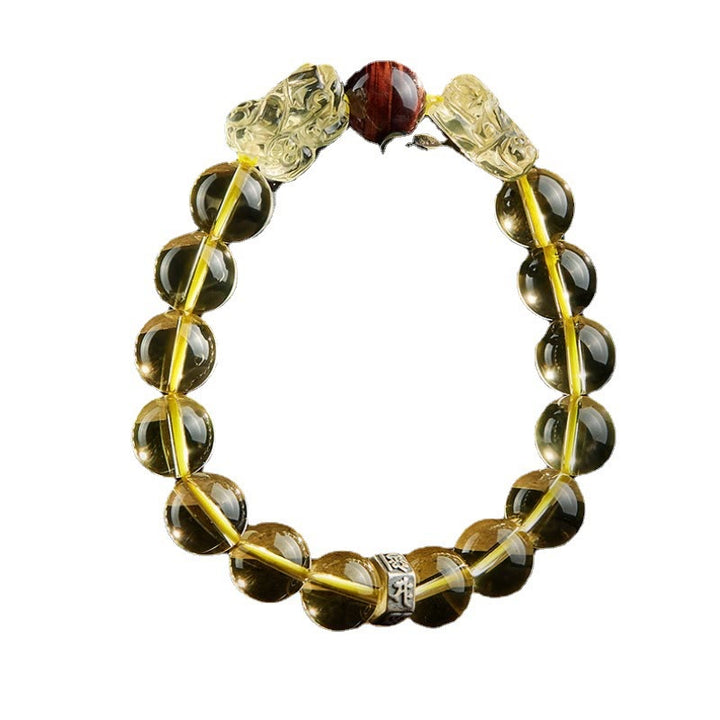 Armband Tigerauge Citrin Pixiu mit goldenen Verschlüssen – Schutz Wohlstand