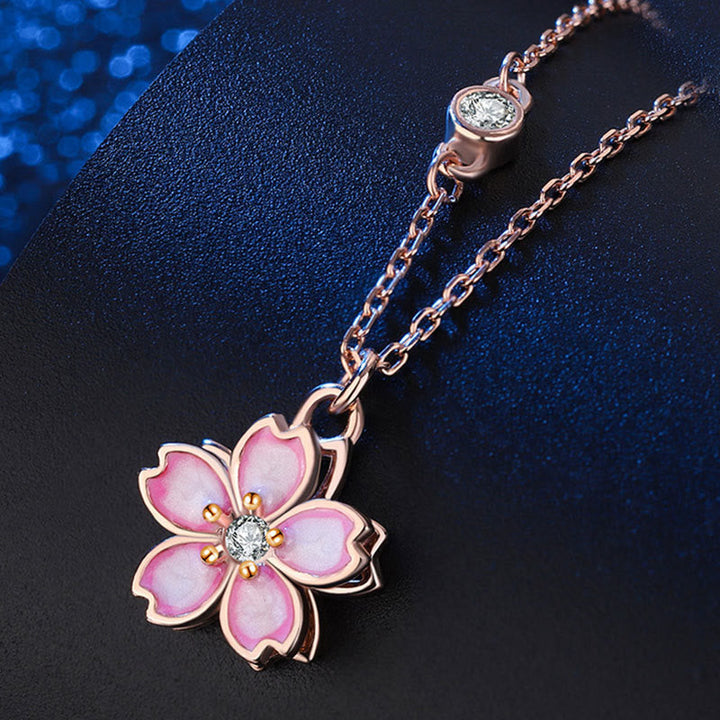 Kette 925er Silber Kirschblüte drehbar Roségold Zirkonia