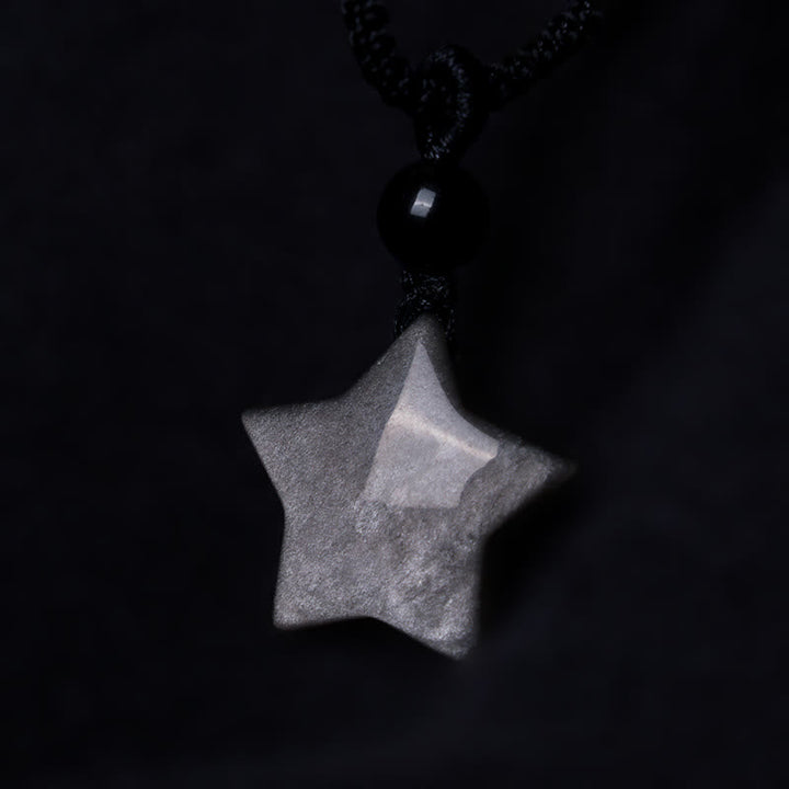 Obsidian Silberglanz Stern Kette Anhänger Naturstein