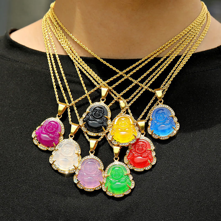 Buddha Halskette – getragen – Jade – mehrfarbig – Glück