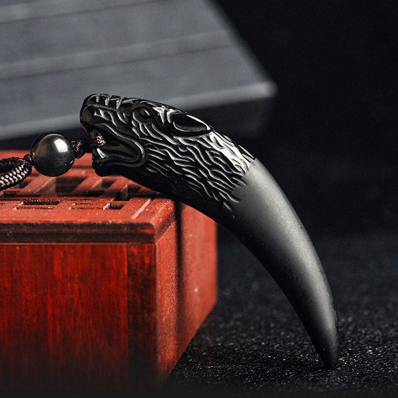 Obsidian Wolf Anhänger Kette Natur Stärke schwarz