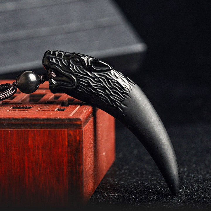 Obsidian Wolf Anhänger Kette Natur Stärke schwarz