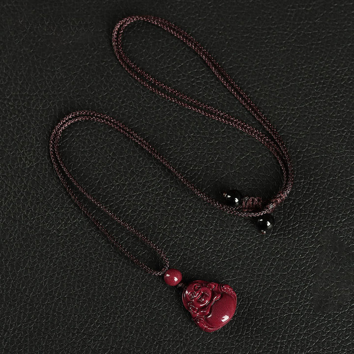 Zinnober Kette, Buddha Anhänger, Buddhistische Halskette, Segen, Glücksanhänger, Rot