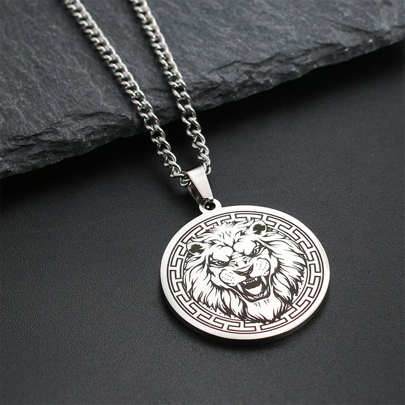 Kette Titanstahl Tier-Amulett Löwe Schutz Silber