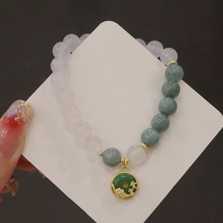 Armband Achat Jade Lotus Schutz Frieden Naturstein elastisch Handgelenk getragen