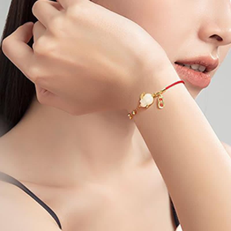 Armband Weißer Jade Hase Rotfaden & Fröhlichkeit