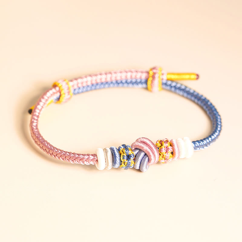 Armband – Glück & Frieden bunte Schnur Perlen elastisch Handgelenk getragen