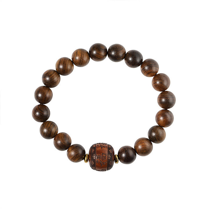 Armband Rosenholz Fu-Zeichen braune Holzperlen elastisch natürlich