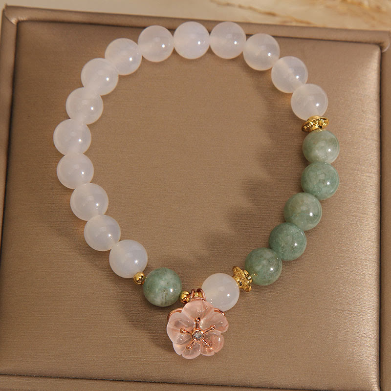 Armband Achat Jade – Schutz & Glück & Energie mit Blütenanhänger rosé