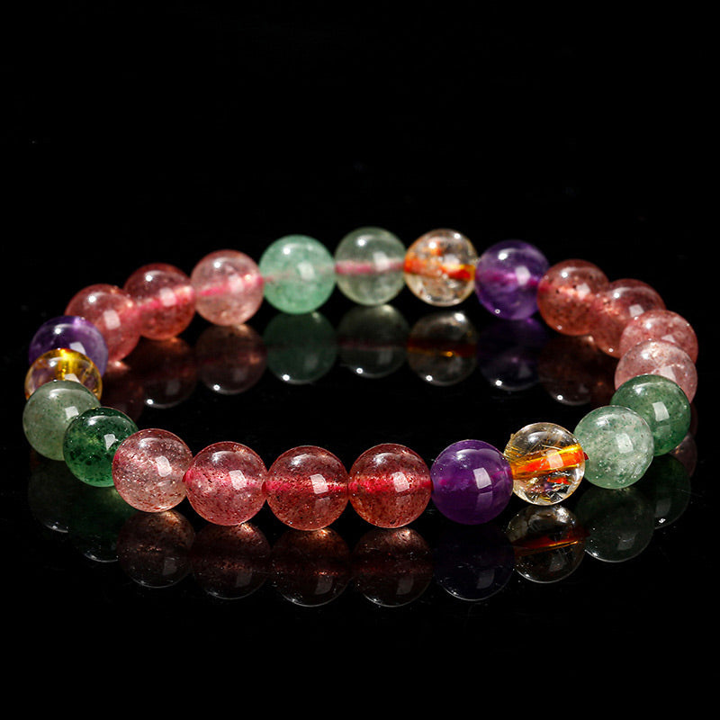 Armband Erdbeerquarz mit Amethyst und grünem Aventurin Heilsteinen
