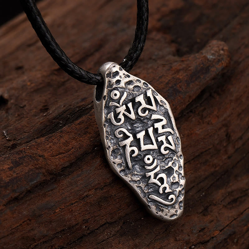 Kette Vajra – Segen – Bild 4 – Silberne Vajra Kette mit Segen Symbol schwarzem Lederband Anhänger