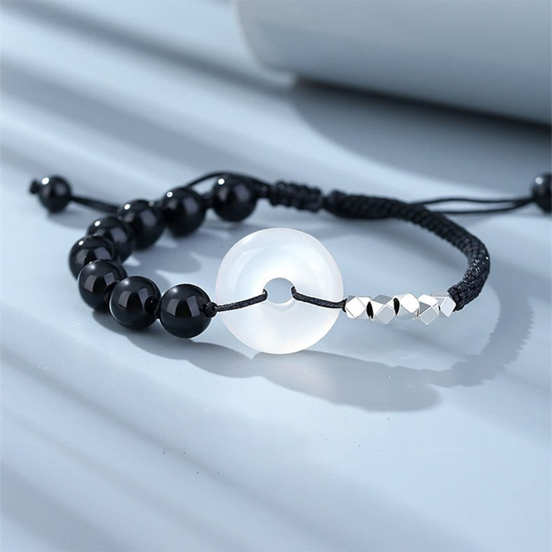 Armband 925 Silber Schwarzer Obsidian Stärke Frieden elegant getragen