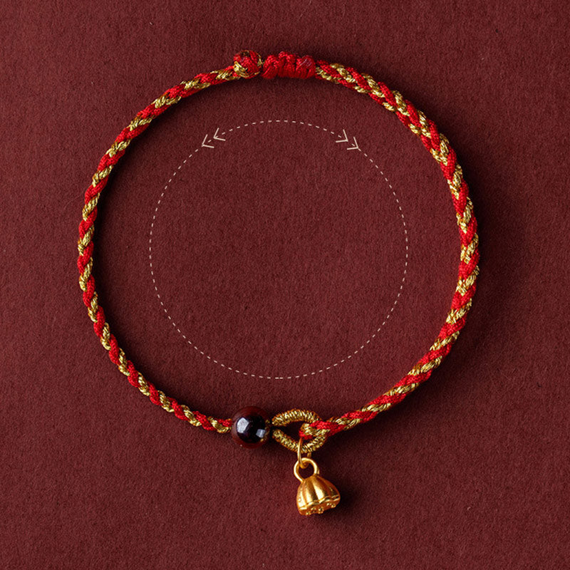 Armband Rot Gold Kordel Lotus Anhänger – Frieden Glück