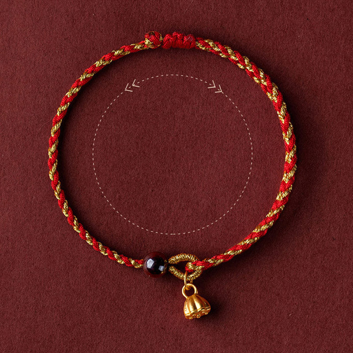 Armband Rot Gold Kordel Lotus Anhänger – Frieden Glück