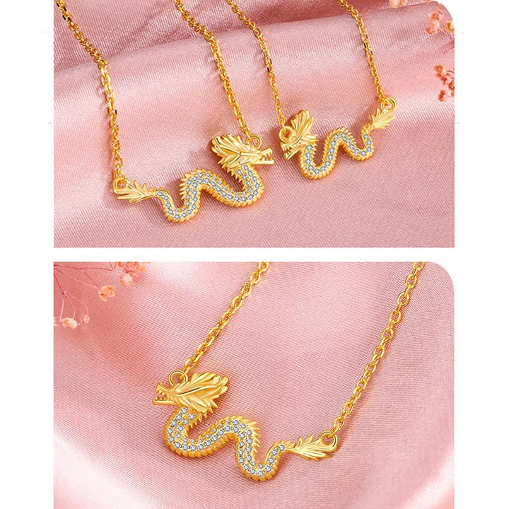 Kette 925er Silber Drachen Jahr Glück goldfarben Zirkonia