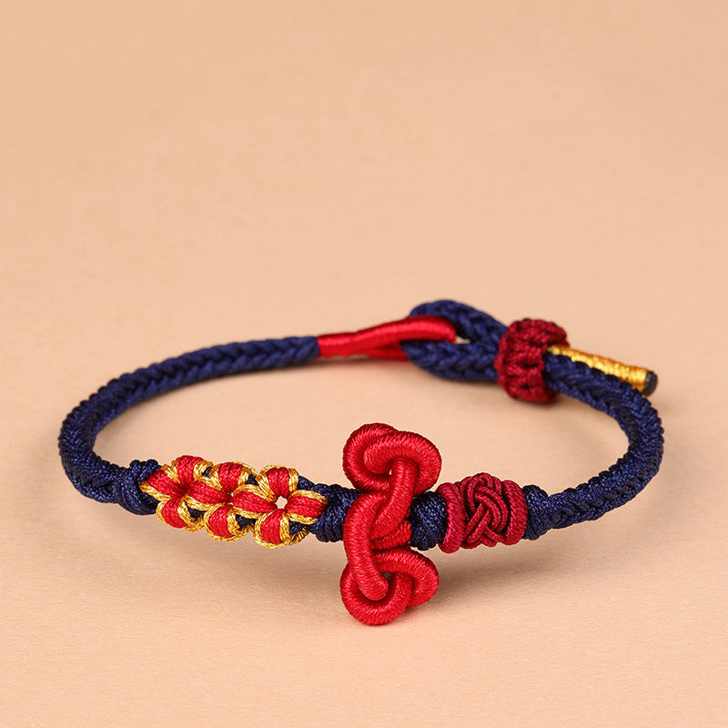 Armband – Glück & Stärke & Balance mit roten Stickereien dunkelblau elastisch