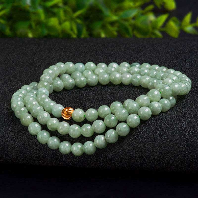 Mala 108 Perlen Jade grün Armband mit goldenem Verschluss Naturstein