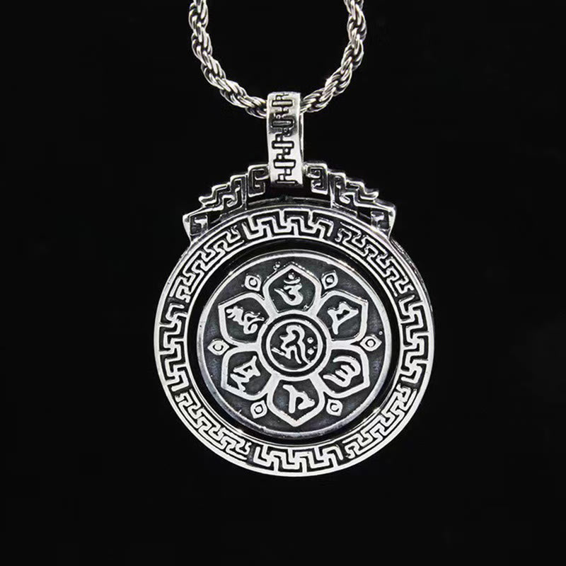 Silberne Kette mit rundem Tibet-Anhänger Om-Symbol Doppel-Vajra Design