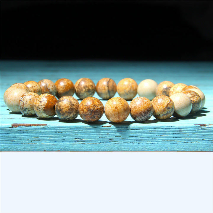 Armband Kristall Achat Balance – braune Natursteinperlen Flachlage Blauholz
