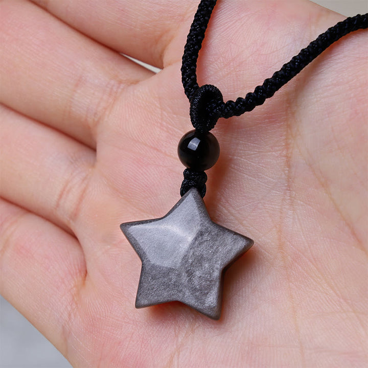 Obsidian Silberglanz Stern Kette Naturstein Anhänger