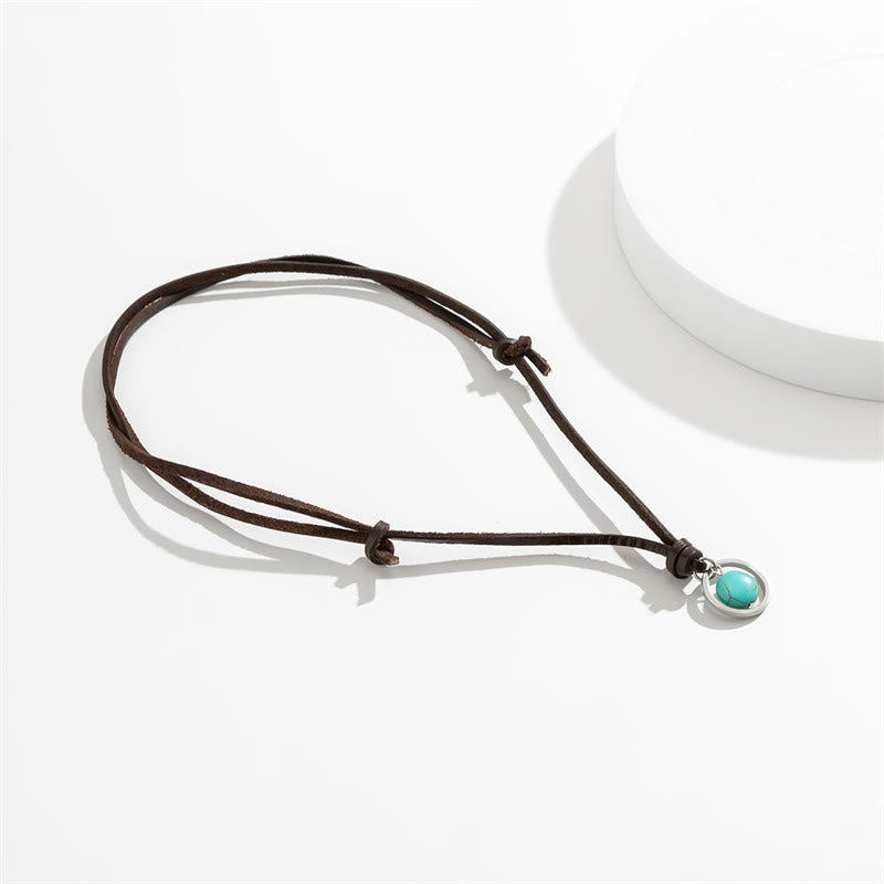 Braune Lederband Kette Türkis Ring Anhänger Schutz Stärke