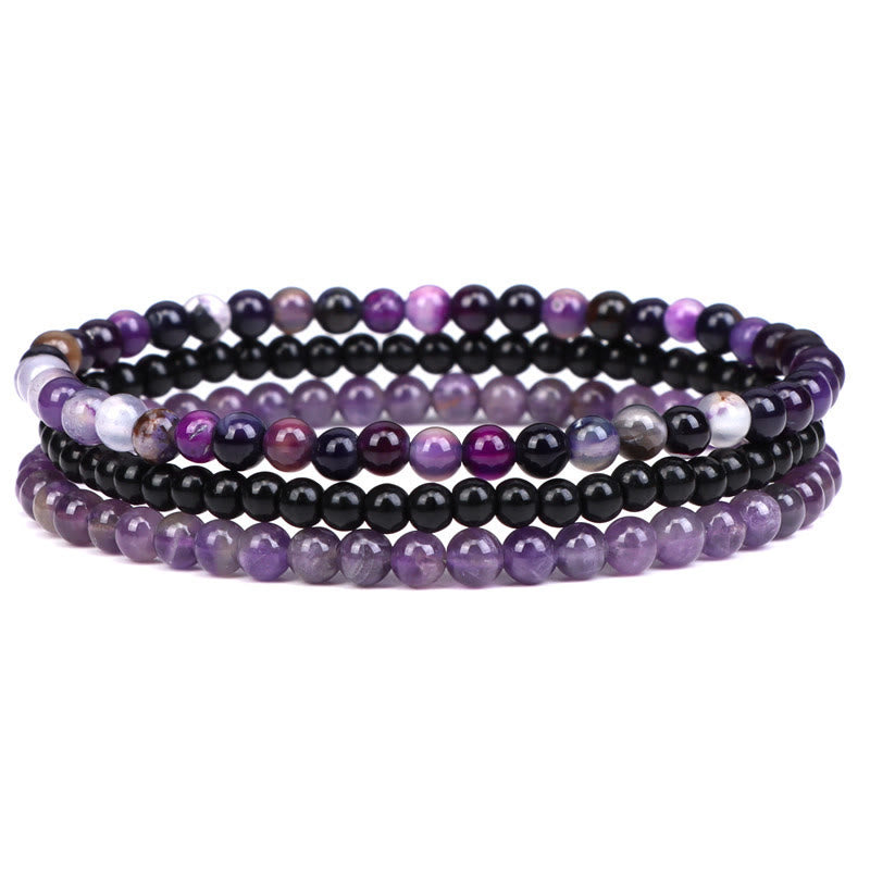 Armband Kristall – Frieden mit Amethyst und schwarzem Obsidian Perlen