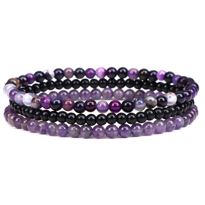 Armband Kristall – Frieden mit Amethyst und schwarzem Obsidian Perlen
