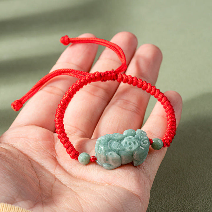 Armband Jade Pixiu – Schutz grüner Stein rotes Seil Handgelenk