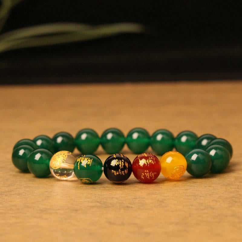 Armband Kristall Achat Fünf Elemente grüne Steine elastisch Naturstein