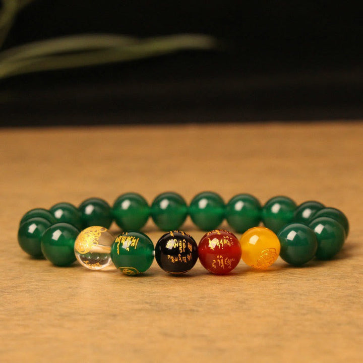 Armband Kristall Achat Fünf Elemente grüne Steine elastisch Naturstein