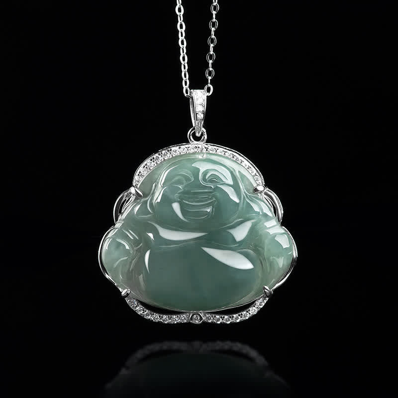 Anhänger Kette Jade Lachender Buddha Natur Glück