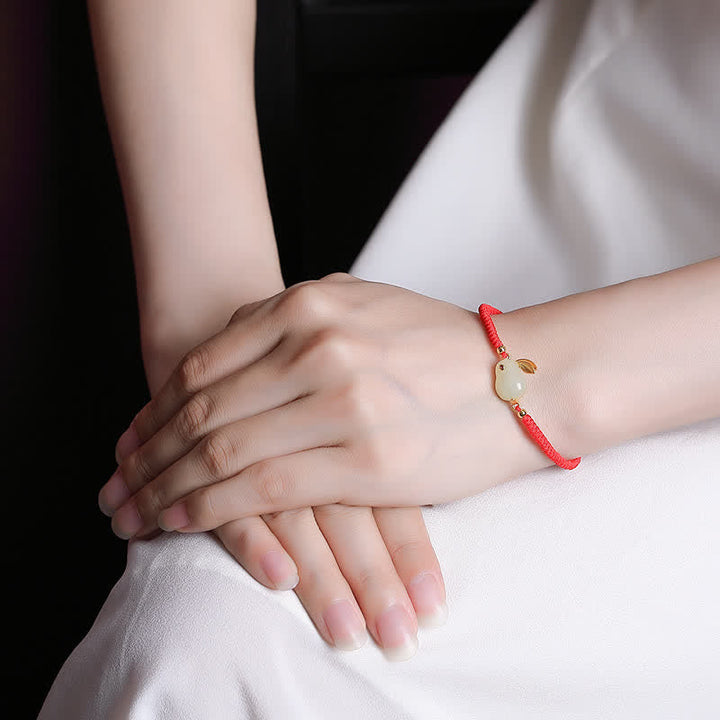 Armband Jade Hase 925 Silber Rot Schnur
