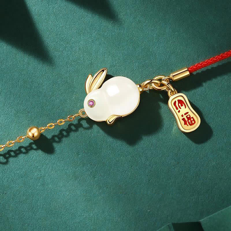 Armband Weißer Jade Hase Rotfaden & Fröhlichkeit
