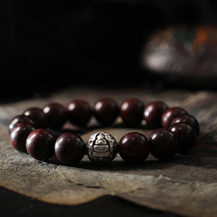 Armband 925 Silber Sandelholz mit Buddha Perlen dunkelrot