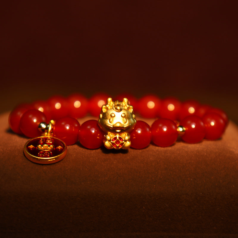 Armband Roter Achat Kupfer Drachen Perlen Glücksbringer elegantes Design