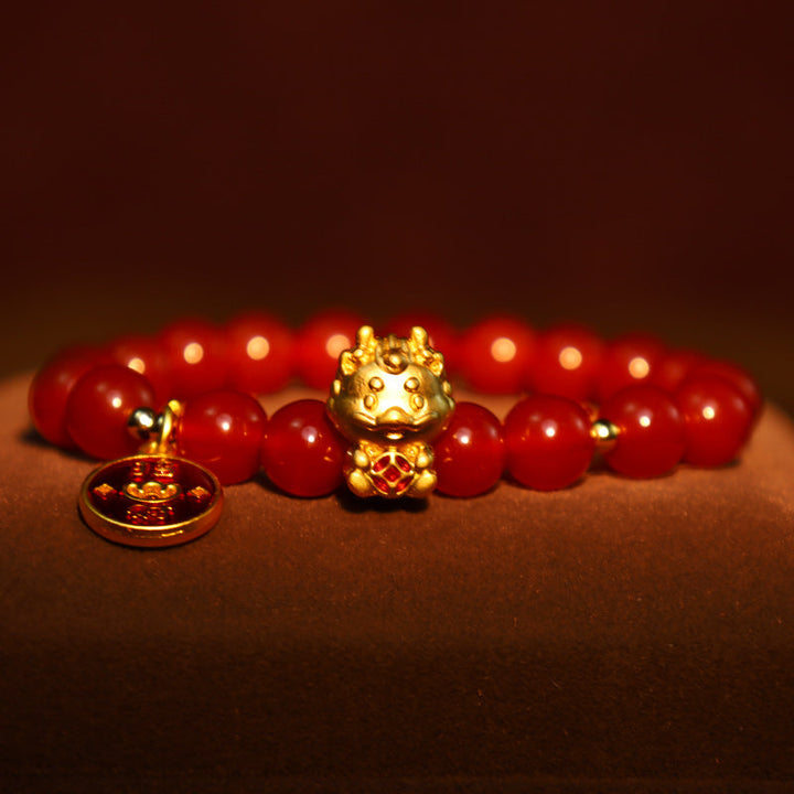 Armband Roter Achat Kupfer Drachen Perlen Glücksbringer elegantes Design
