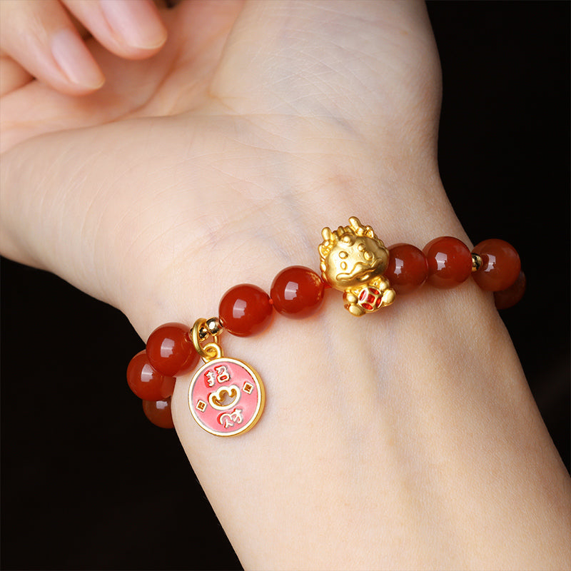 Armband Roter Achat Kupfer Drachen – Glück am Handgelenk getragen elegant