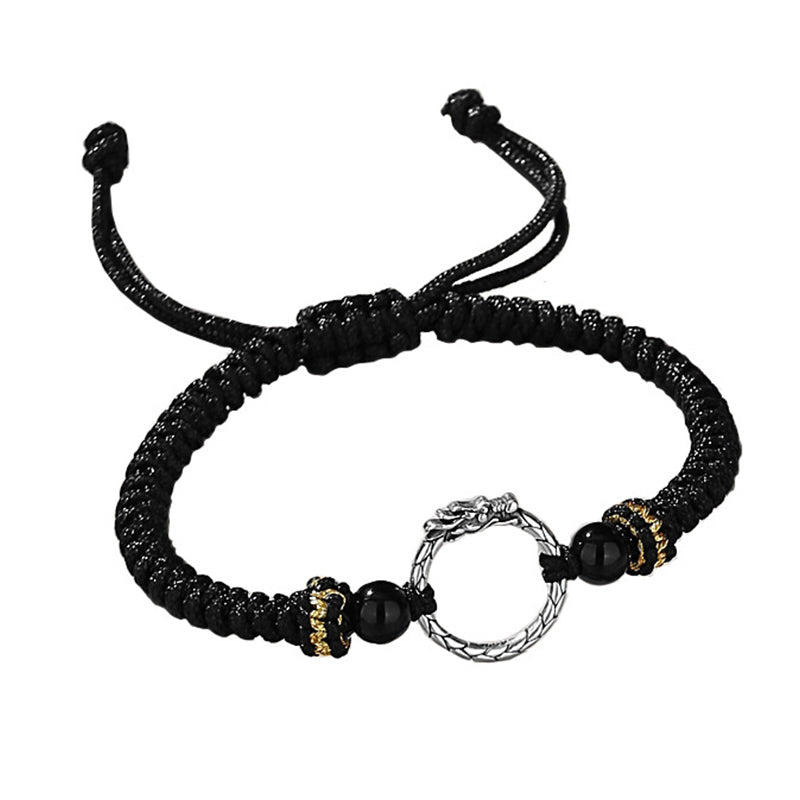Schwarzes Armband mit silbernem Verschluss und Obsidian Perlen elastisch.