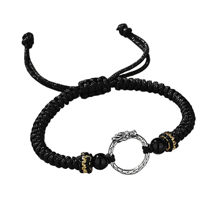 Schwarzes Armband mit silbernem Verschluss und Obsidian Perlen elastisch.