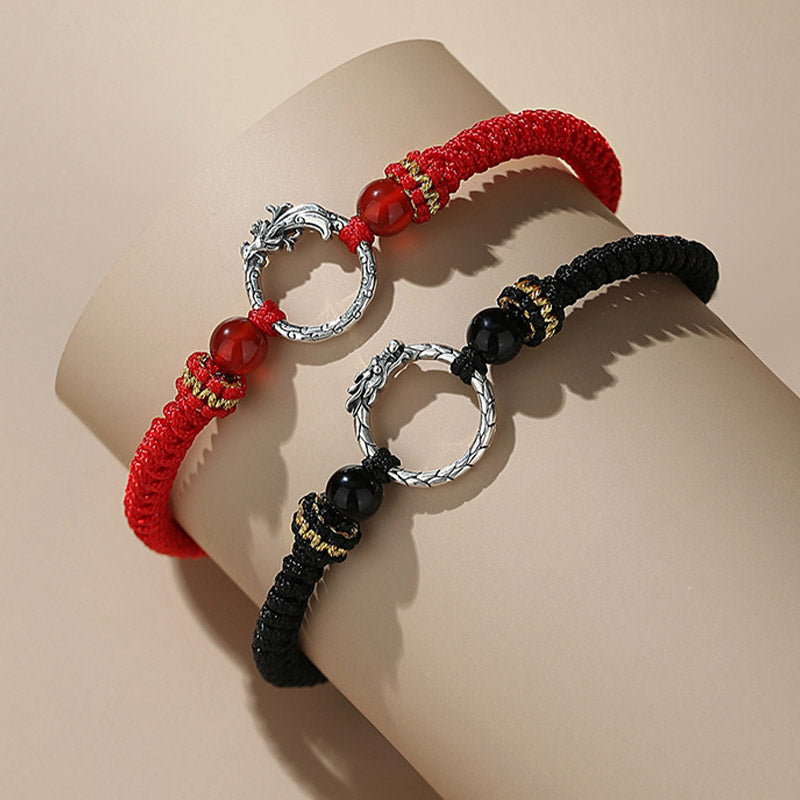 Rotes und schwarzes Armband 925 Silber Phönix Glück Frieden elastisch