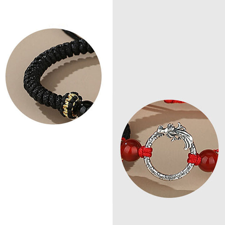 Schwarzes Obsidian Armband 925 Silber Phönix elegant am Handgelenk getragen